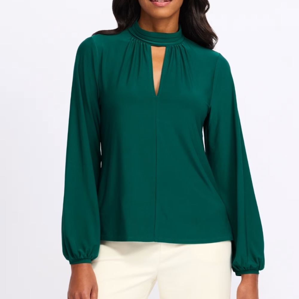 Nine Britton Maila Keyhole Knit Top Dark Green NWT